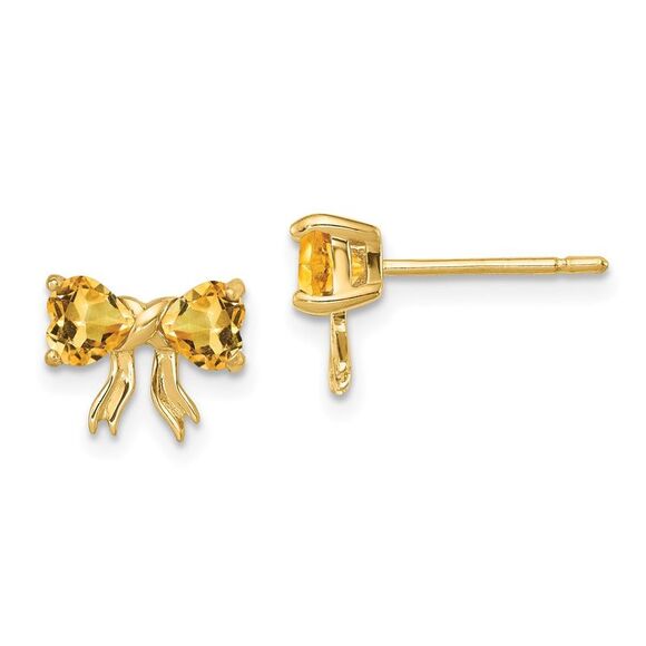 Kazi Luxury 14k Yellow Gold Polished Citrine Bow Post Earrings